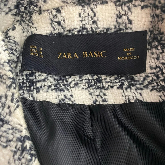 Zara Basic Checker Plaid Tweed Moto Jacket in Black & Cream Size US Medium - Picture 12 of 12